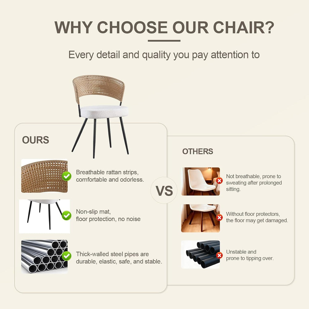 Rattan Dining Chairs Set of 4,Kitchen Chairs with PE Cane Back,Upholstered Bo...