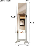 Montary Jewelry Cabinet Armoire with Full Length Mirror with stand, Freestanding Jewelry Armoire Organizer, Lockable Storage Cabinet, Interior Lighted Mirror, White