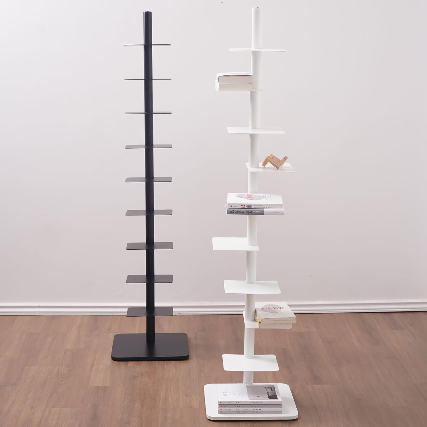 White 9 Tier Metal Bookshelf, Space Saving Narrow Ladder Shelf with Adjustable Shelves for Small Rooms, Vertical Storage Rack for Home Office Living Room Organization