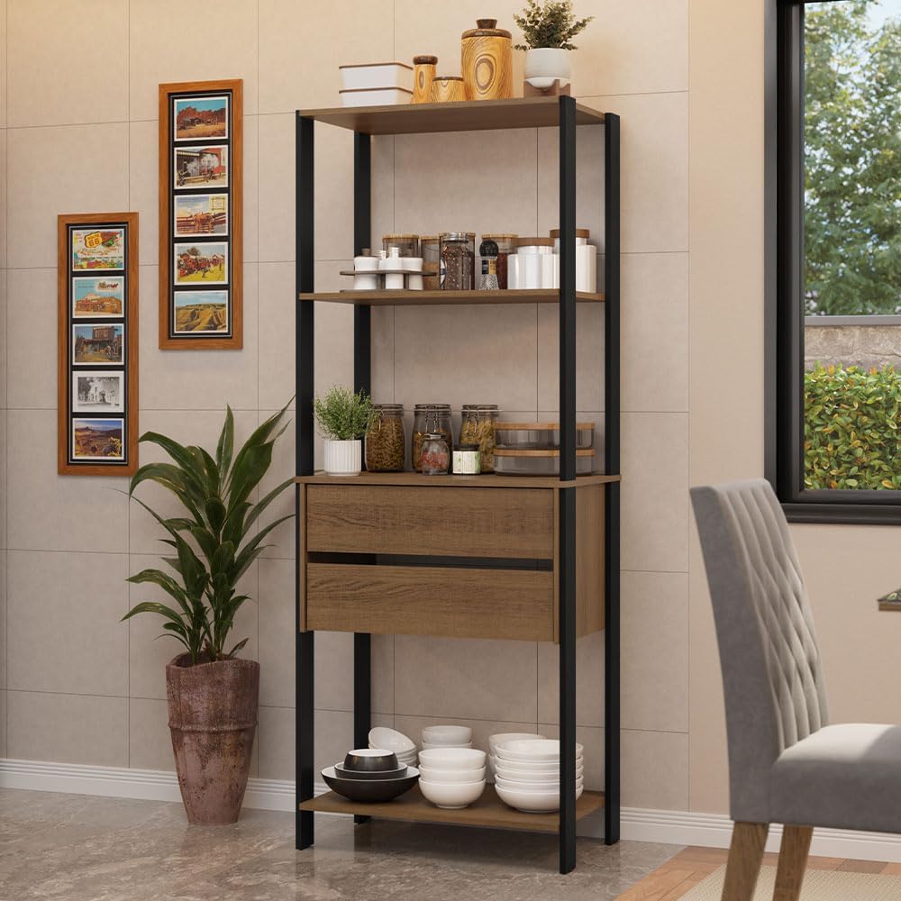 Madesa Kitchen Pantry Storage Rack 27" L with 2 Drawers and Open Shelves...