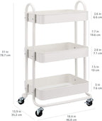 Amazon Basics 3-Tier Rolling Utility or Kitchen Cart, Lockable Wheels, Multifunctional Storage, White