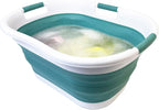 SAMMART 40L (10.5 gallon) Collapsible Plastic Laundry Basket - Foldable Storage Container- Portable Washing Tub - Space Saving Hamper (1, White/Celadon Green)