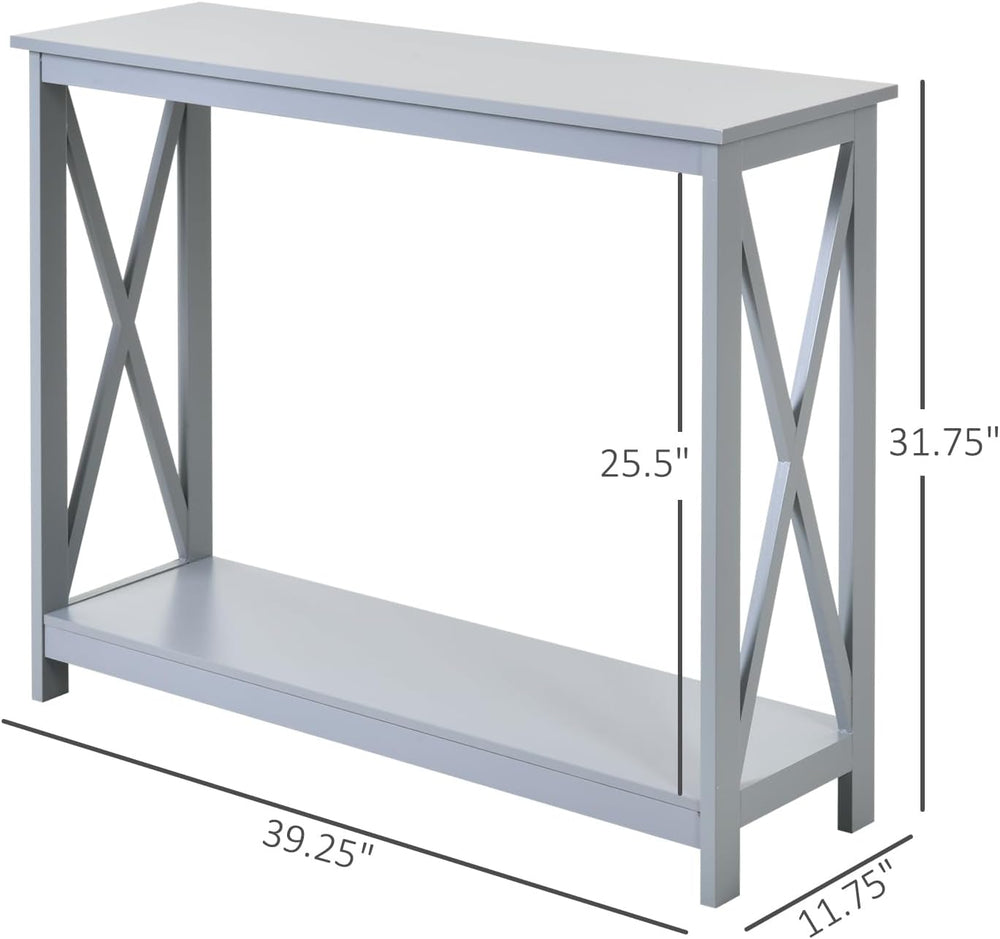 2 Tier Console Table, Sofa Side Table with Storage Shelf, X for Entryway, Liv...