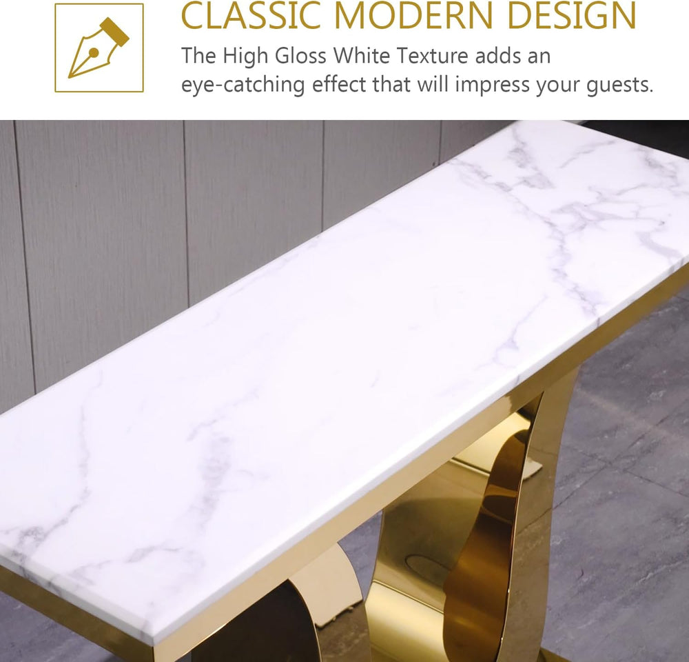 Gold Console Table, White and Gold Living Room Sofa Table, 50" Rectangle...