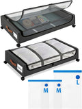 Under Bed Storage with Wheels, XXL Under Bed Drawers, Rolling Metal Drawer for Shoes, Clothes, Books, Toys, Under Bed Organizer with Clear Lids for Dorm Room, Bedroom, Kids Room, 2 Pack