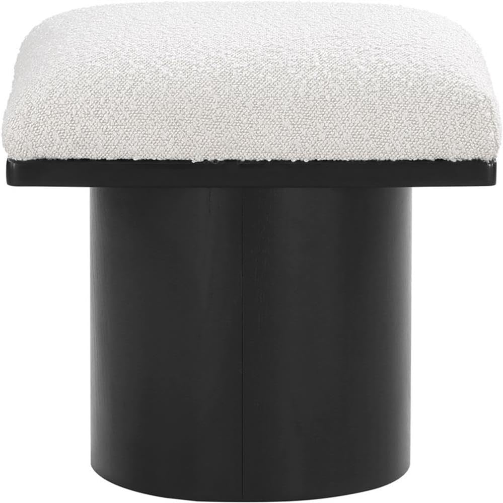 MAKLAINE Cream Boucle Fabric Bench/Stool, 15.5" W x 18" D x 17.5&qu...