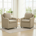 Rolling Dining Chair with Wheels, Upholstered Modern Single Armchair with Casters for Kitchen (2, Fabric Camel)