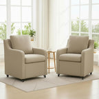 Rolling Dining Chair with Wheels, Upholstered Modern Single Armchair with Casters for Kitchen (2, Fabric Camel)