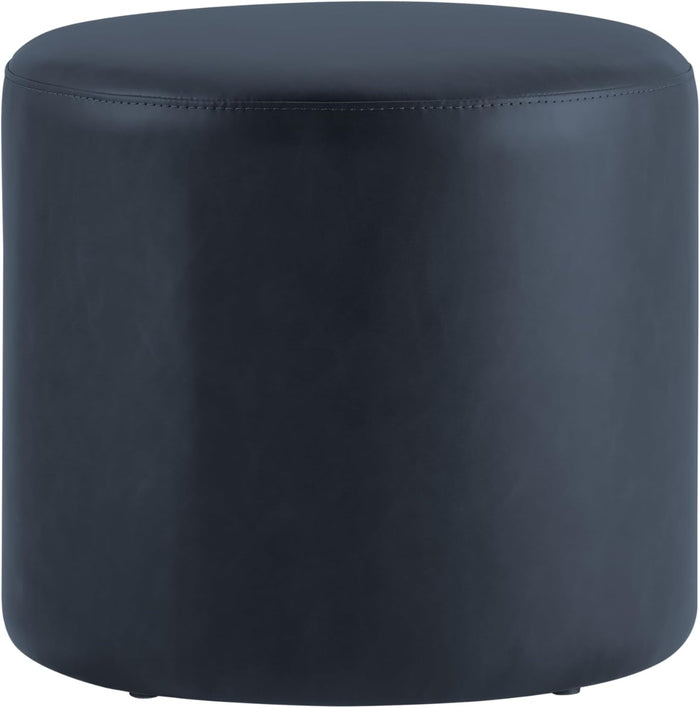 Studio Living® 19” Wentworth Ottoman Round Faux Leather Bench, Stationary Ottomans, Backless Chair, Footrest for Living Room, Footstool Office, Bedroom, Padded Seat, Navy Blue