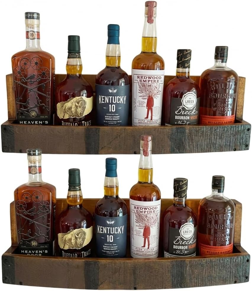 Liquor Bottle Display Shelf – Whiskey, Wine & Bourbon Bar Shelf, Set of 2...