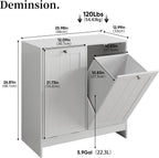 Tilt-Out Double Laundry Hamper Cabinet, White, 26.8" H x 26" W x 12" D, 5.9 Gal Capacity, MDF Construction.