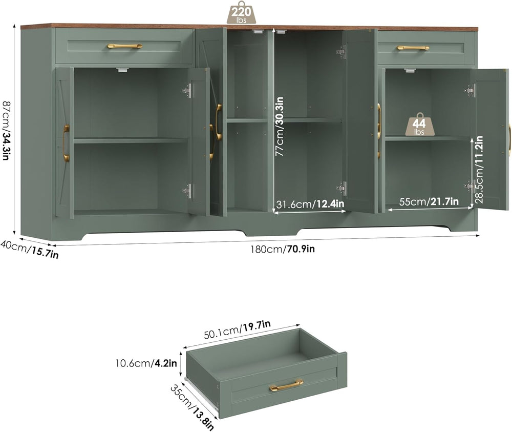 BOTLOG 71” Large Sideboard Buffet Cabinet with Storage, Farmhouse Kitchen Buf...