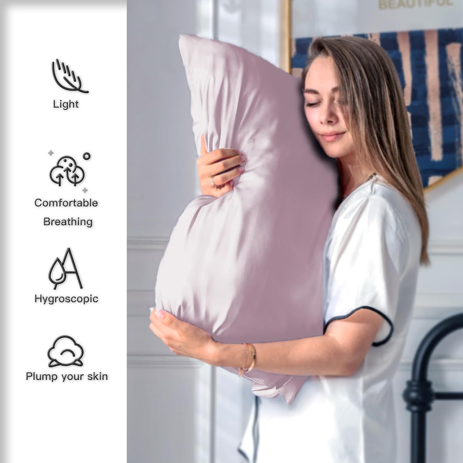 Mulberry Silk Pillow Cases for Hair and Skin Queen Size Silk Pillowcase with Zipper Soft Breathable Smooth Cooling Satin Silk Pillow Covers for Sleeping (Lavender,20"X 30",1Pcs)