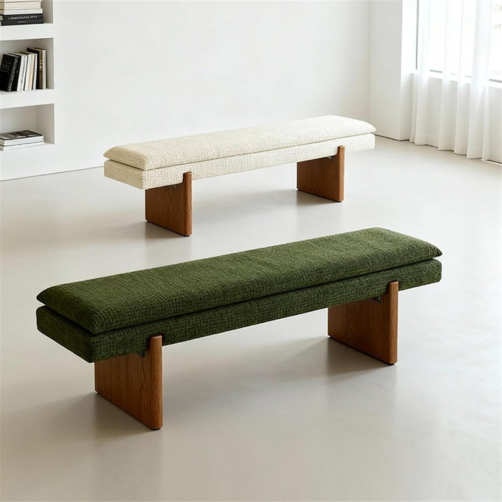 Modern Green Bedroom Bedside Bench Dressing Room Wooden and Fabric Long Entry...
