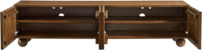 Modway Sorren 71 Inch Scalloped TV Stand in Walnut – 4 Door Media Console Cabinet – Modern Storage TV Stand with Doors