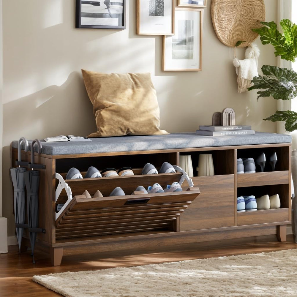 Gyfimoie 2-Tier Shoe Storage Bench,47" Entryway Bench with 2 Flip Drawer...