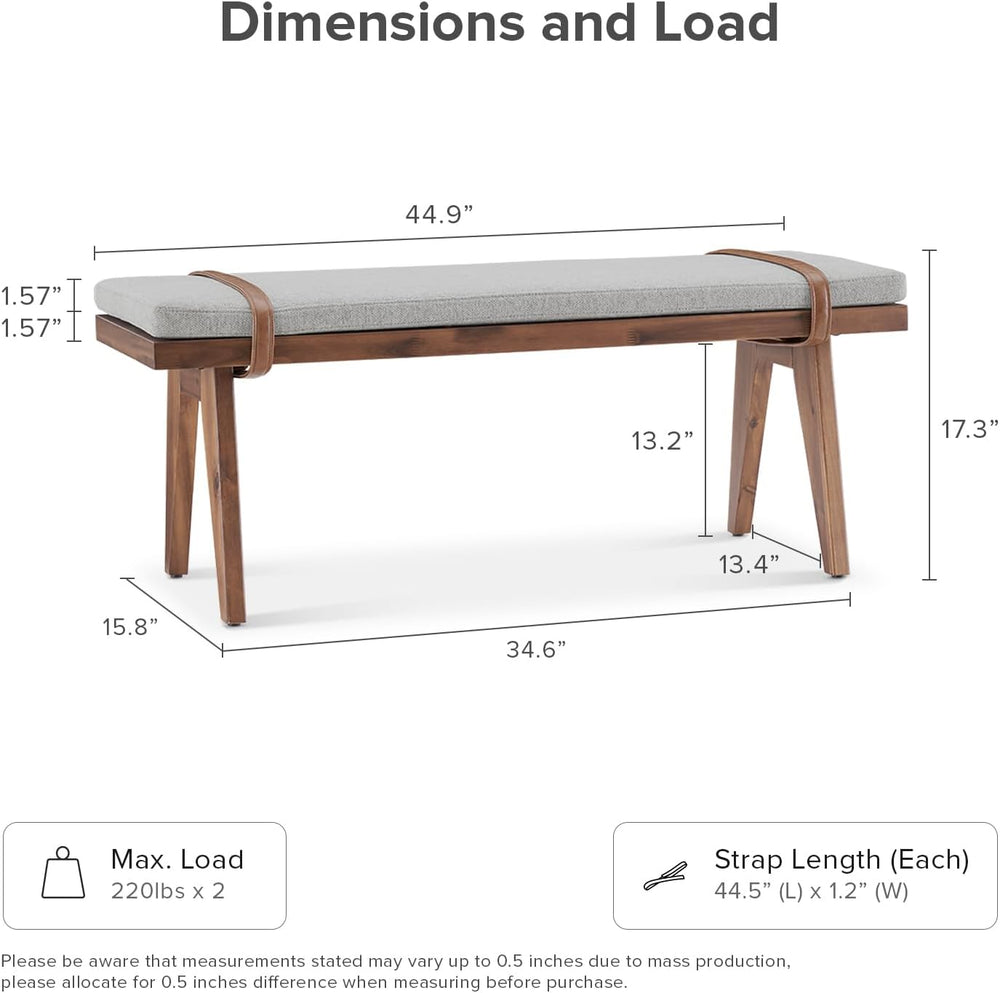 mopio Ted Mid-Century Modern End of Bed Wood Bench, Entryway Shoe Bench with ...