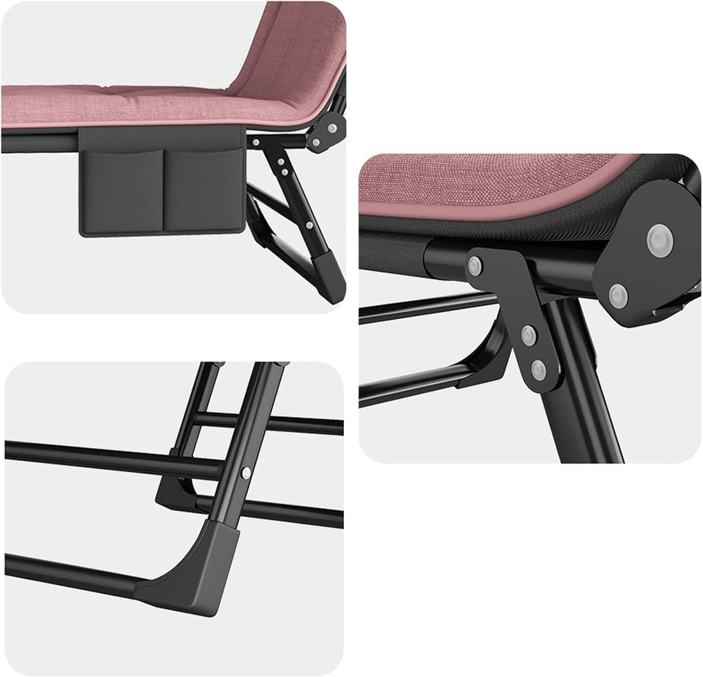 Folding Sun Lounger, 5-Position Adjustable Sunbed Padded Lounge Chair for Garden, Beach, Heavy Duty Reclining(Pink)