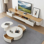 Floating TV Stand,47-118" Wall Mounted TV Shelf, Floating TV Consolewith Flip-Down Doors & Drawers, Modern TV Media Console Center Large Storage TV Stand (Wood/White-Led, 102.3")