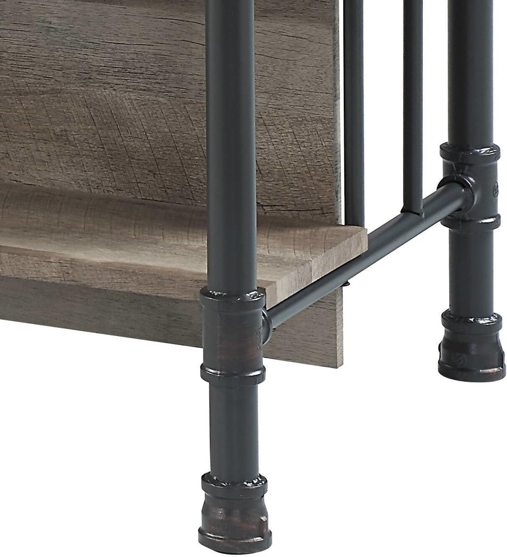 Antique Oak and Sandy Grey 5-Shelf Kitchen Island with Wood+Metal | Wood and ...