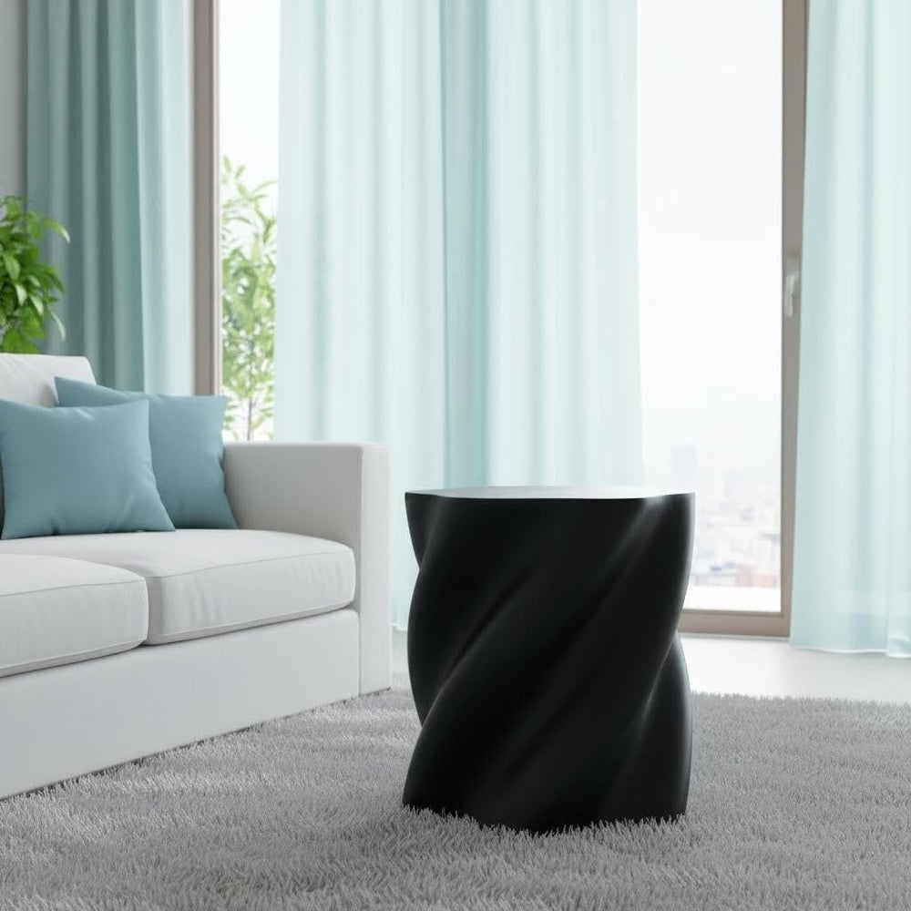 19.69" Modern Sculpture-Style Black Fiberglass End Table,Sofa Couch Side...