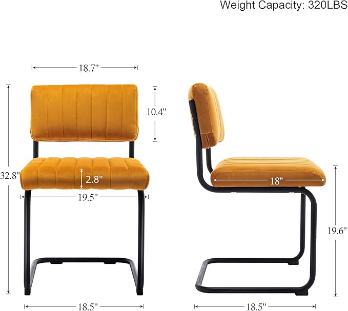 ONEVOG Velvet Dining Chairs Set of 4, Upholstered Kitchen Dining Room Chairs with Striped Open Back, Comfy Orange Chair Armless, Dinner Chair for Party, Black Chrome Metal Legs