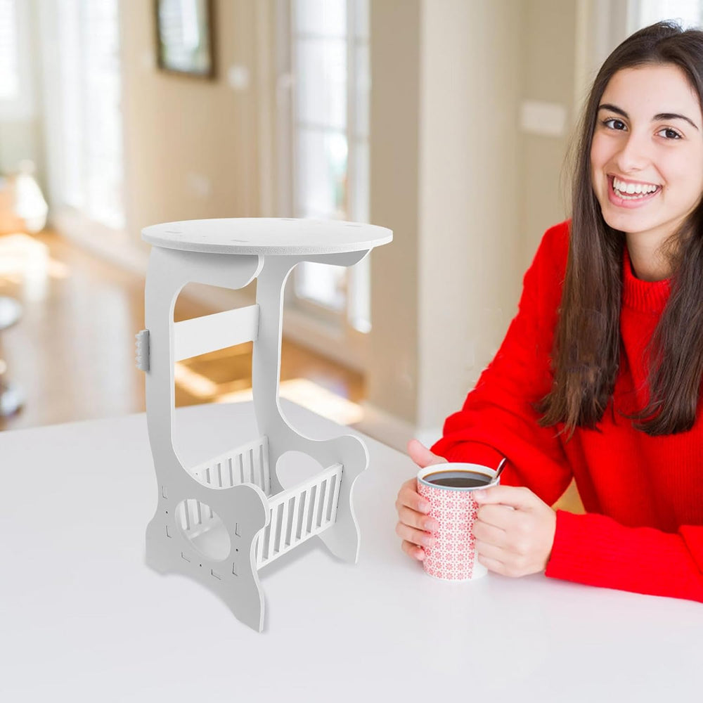 Small Round End Table White Nightstand Sofa Side Table Compact Wooden Plastic...