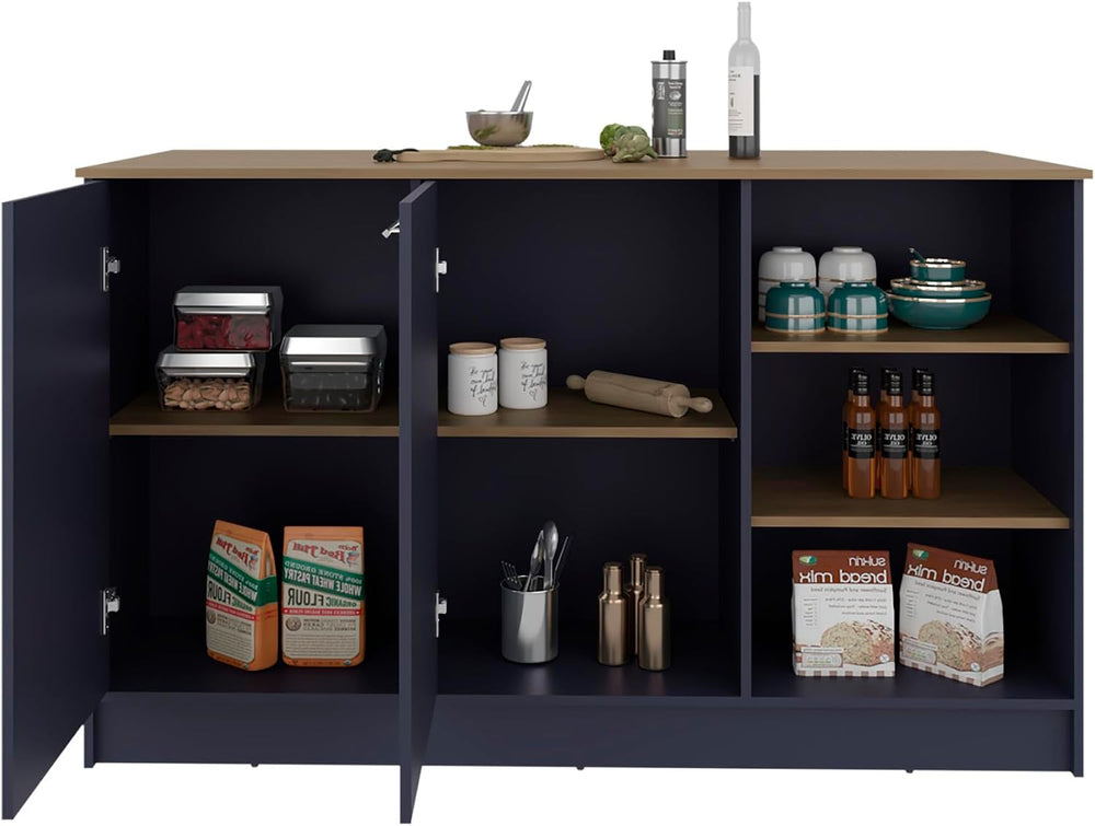 Kitchen Island with 2 Doors and 7 Shelves Alby Blue/Natural Oak | Combines Al...