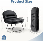 DUMOS Comfy Saucer Chair,PU Leather Foldable Chairs for Bedroom, Living Room, Dorm & Gaming, Small Foldable Fashion Floor Chair with Back Support for Small Spaces Adults,Inky