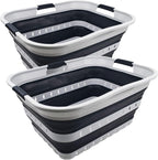 SAMMART 42L (11 gallon) Collapsible Plastic Laundry Basket - Foldable Pop Up Storage Container/Organizer - Portable Basket - Space Saving Hamper (Grey/Slate Grey (Set of 2))