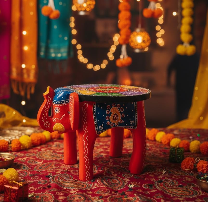 End Table, Handmade Wooden Elephant Side Table, Small Round End Table, Nights...