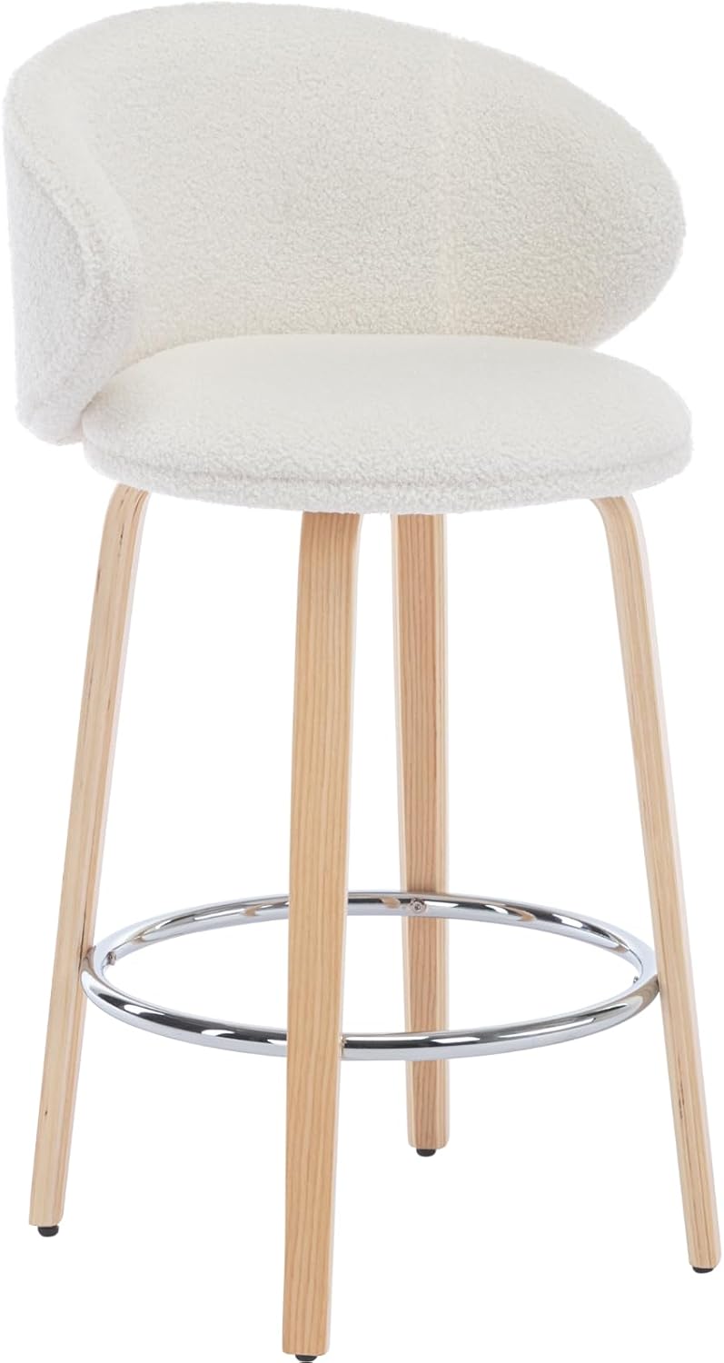 Ya-Home Modern Bar Stools, 26 Inch Counter Height Sherpa Barstools with Woode...
