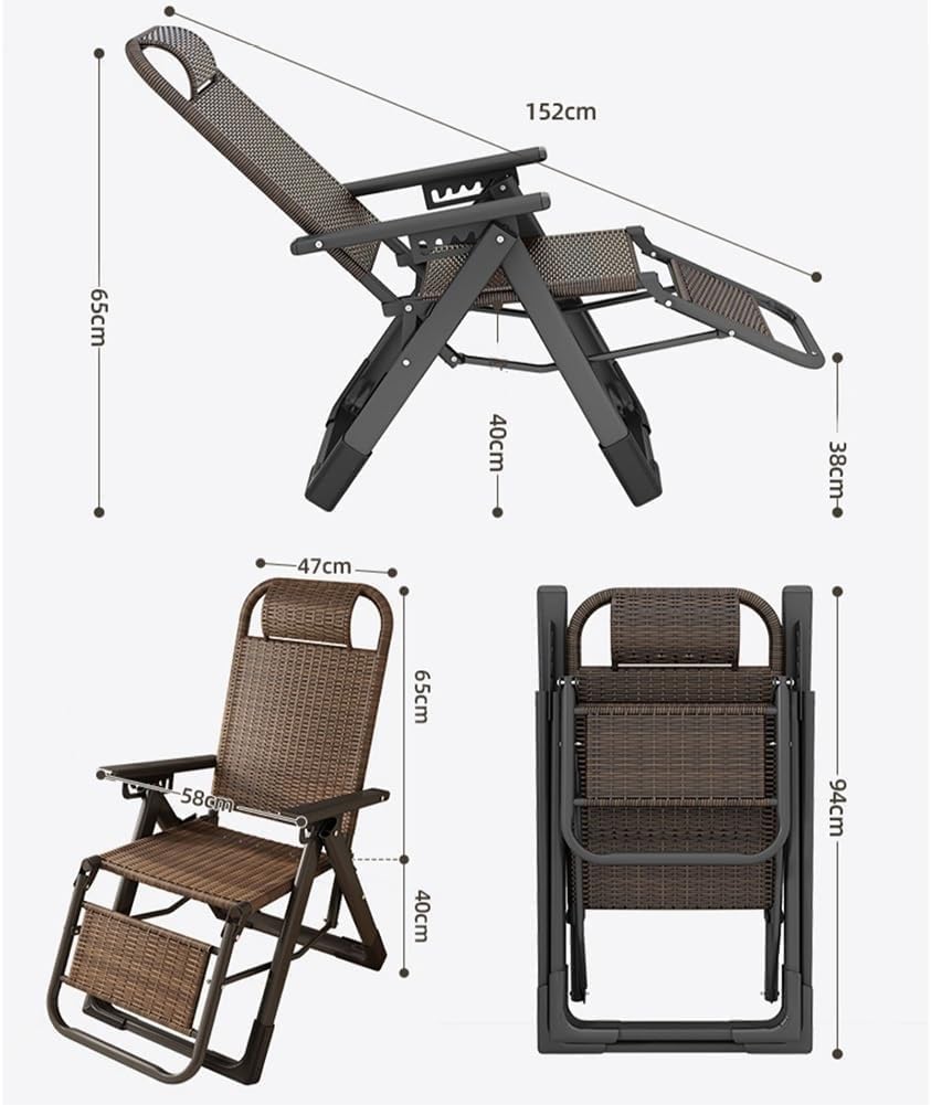 Gravity Folding Sun Lounge Chair Rattan Recliner with Pillow and High Backrest Wicker Adjustable