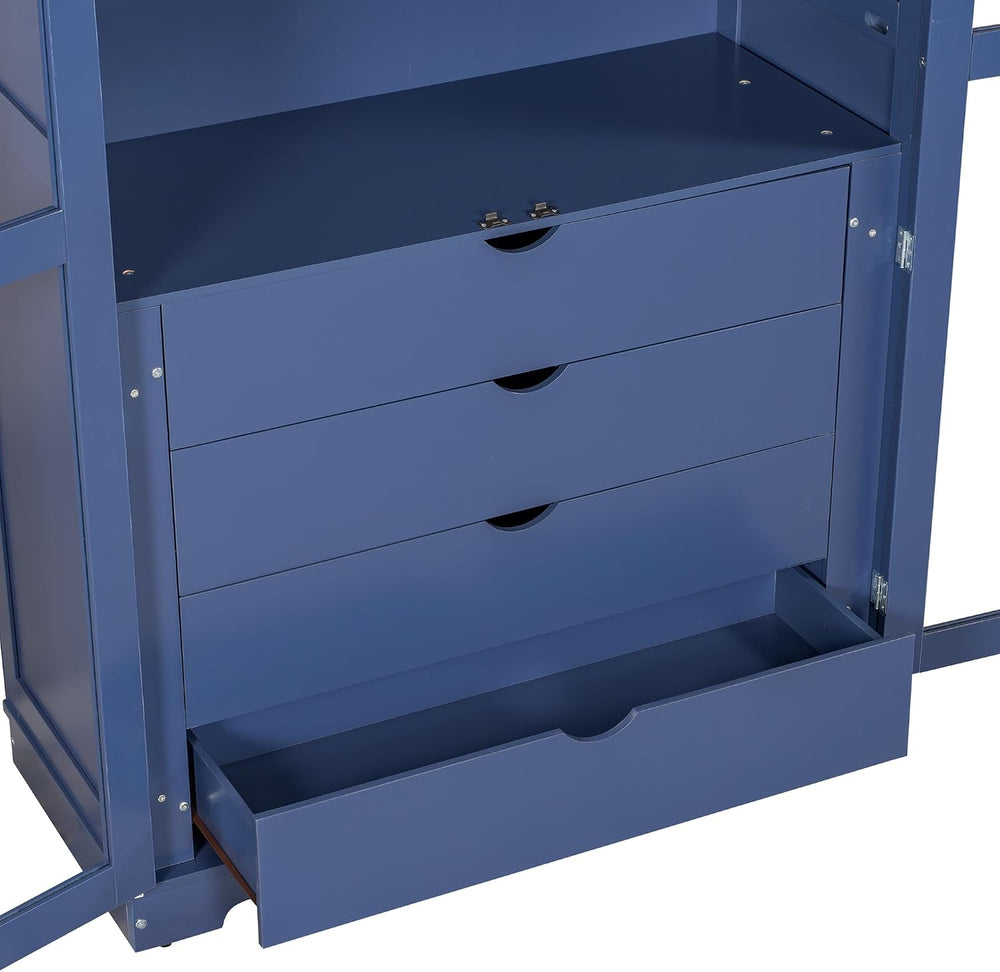 Merax Kitchen Pantry Cabinet with 2 Glass Doors & 4 Large Drawers, Pine W...