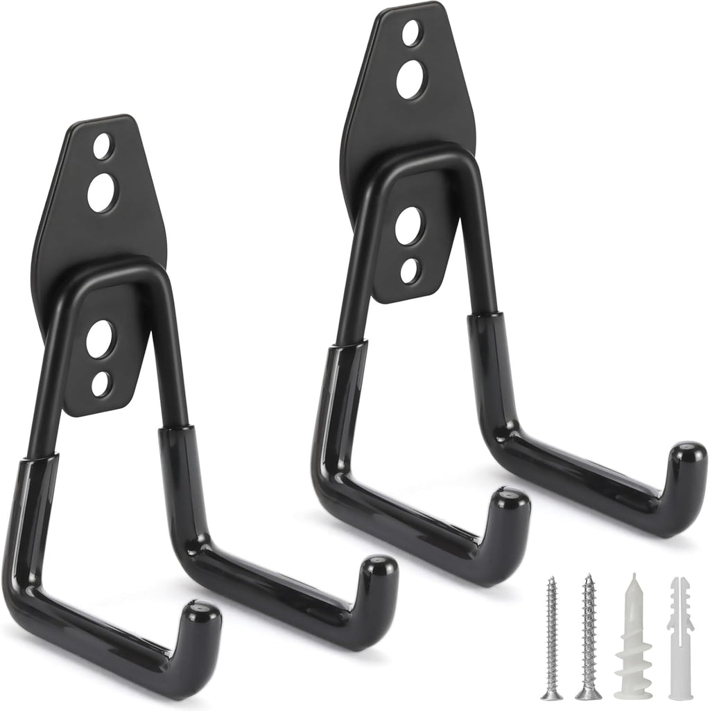 2 Pack Heavy Duty Garage Hooks Storage Organizer Wall Mount Power and Garden Tool Hangers, for Hanging Ladders, Ropes, Hose, Bulk Items