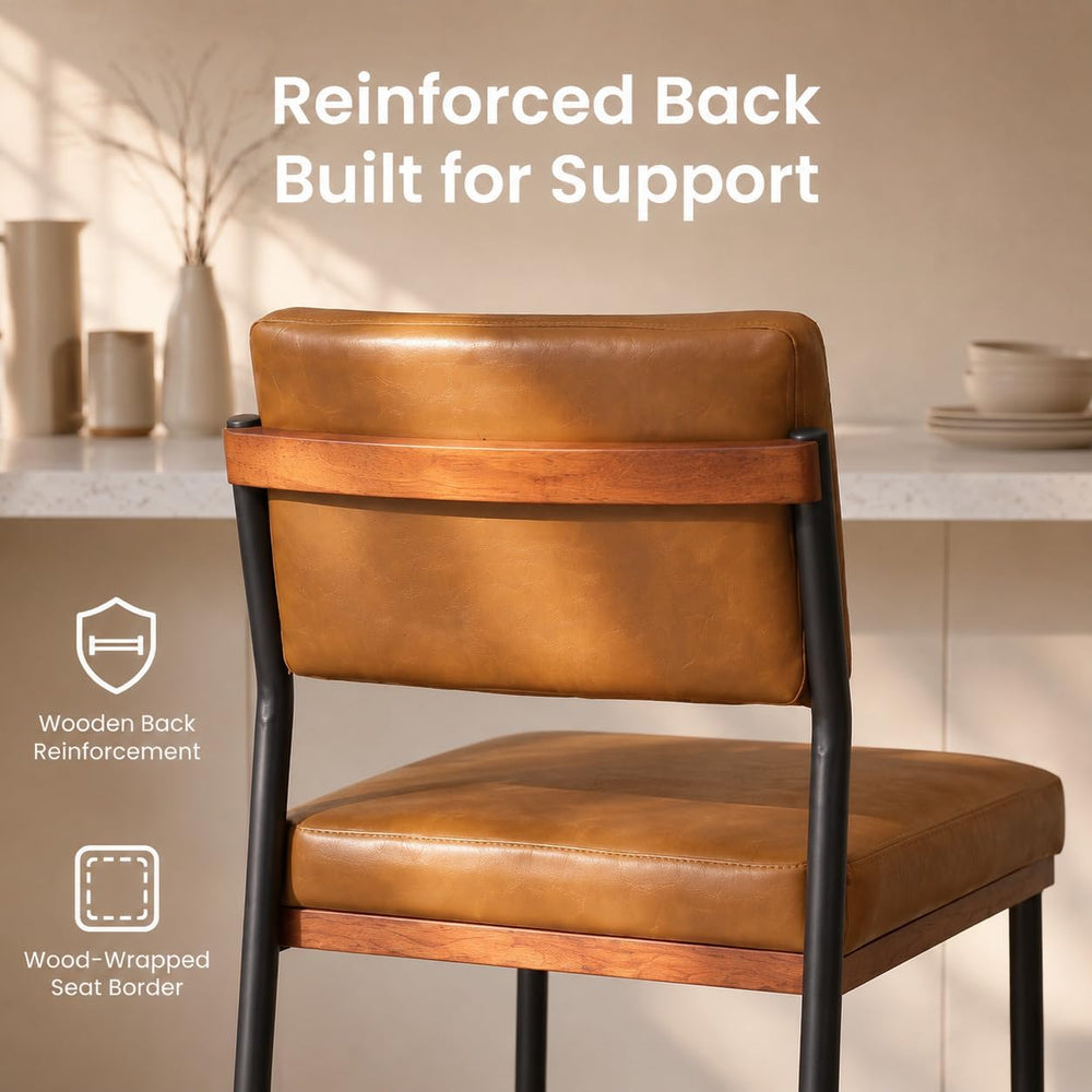 Faux Leather Bar Stools Set of 2,26 Inch Modern Counter Height Bar Stools for...