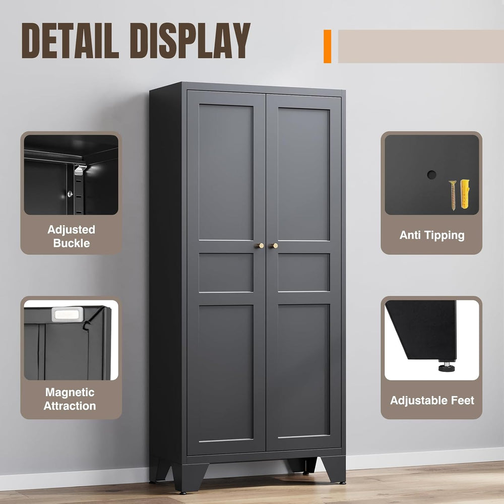 Yizosh Metal Pantry Cabinet,Tall Kitchen Pantry Storage Cabinet with Doors an...