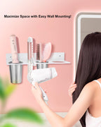 Hair Tool Organizer, Hair Dryer Holder with Heatproof Steel Cups, Acrylic Vanity Organizer for Curling Iron, Flat Iron & Hair Brushes, Perfect for Bathroom (White, Oversized)