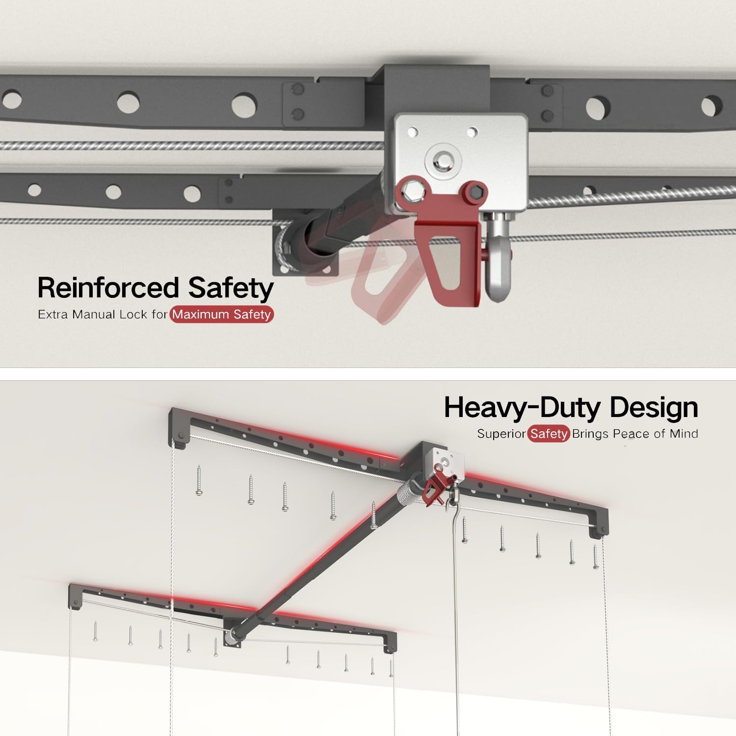 Overhead Garage Storage Rack for 12–14 FT Ceiling, Heavy-duty 4x4 FT Ceiling Storage Racks with Safety Lock, Ideal for Garage Storage Mounted Lift System and Storage Organizer, 250lbs Capacity