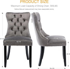 Grey Velvet Dining Chairs Set of 2, Tufted Upholstered Dining Room Chairs with Back Ring Pull, Nailhead Trim and Solid Wood Legs, Modern Dining Chairs for Dining Room, Kitchen(Grey)