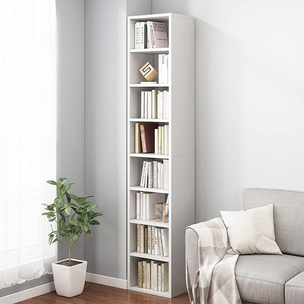 IOTXY Small Narrow Corner Bookcase - 71" Tall Gap Storage Cabinet, White