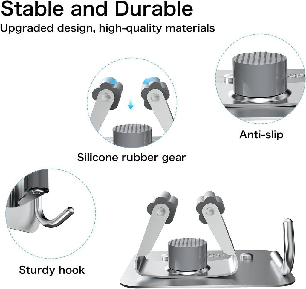 nacena Broom Holder Wall Mount, 4 Packs Silver Stainless Steel Mop and Broom Hanger with Hooks Heavy Duty Broom and Mop Organizer Wall Hanging for Bathroom
