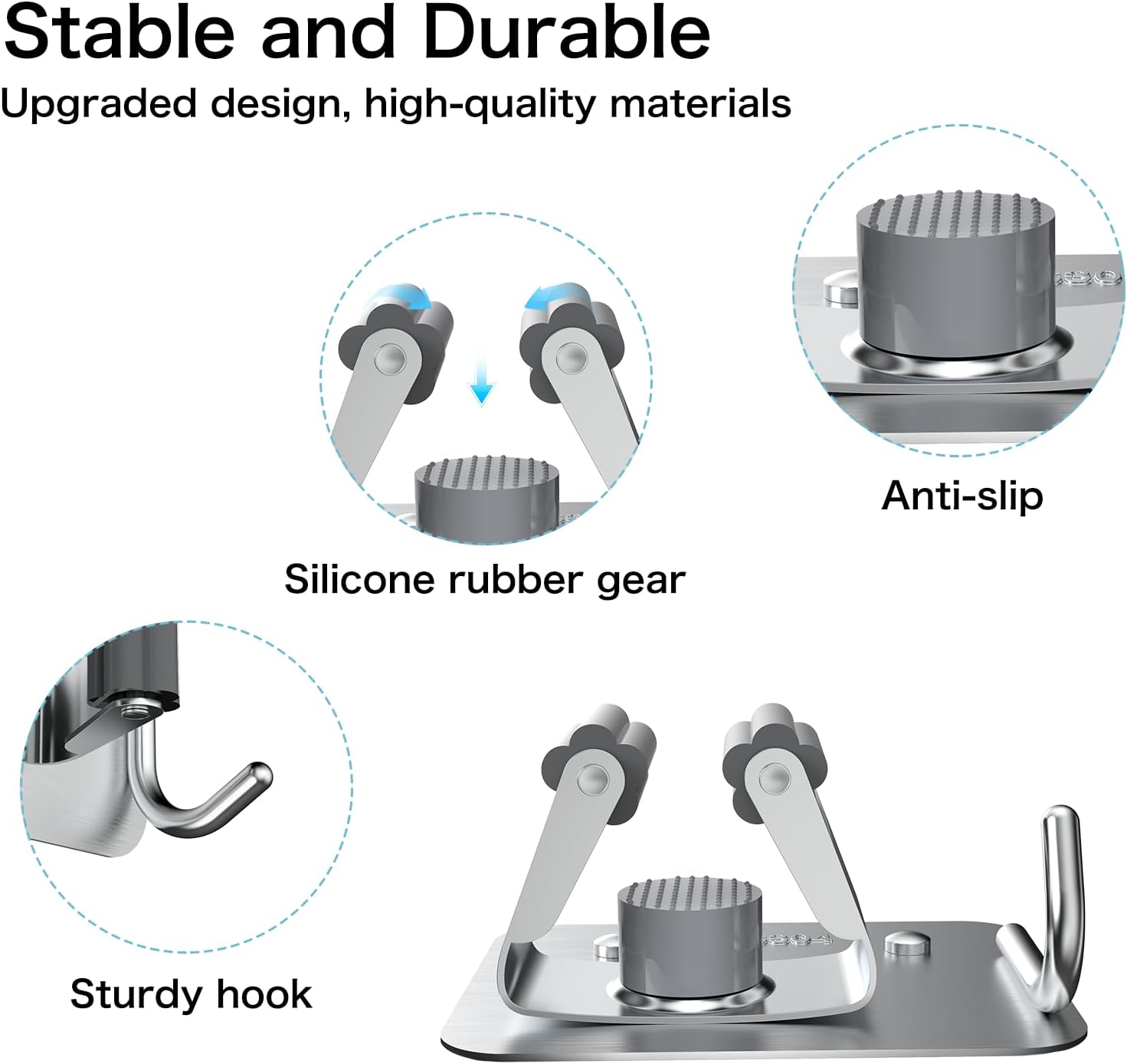 nacena Broom Holder Wall Mount, 4 Packs Silver Stainless Steel Mop and Broom Hanger with Hooks Heavy Duty Broom and Mop Organizer Wall Hanging for Bathroom
