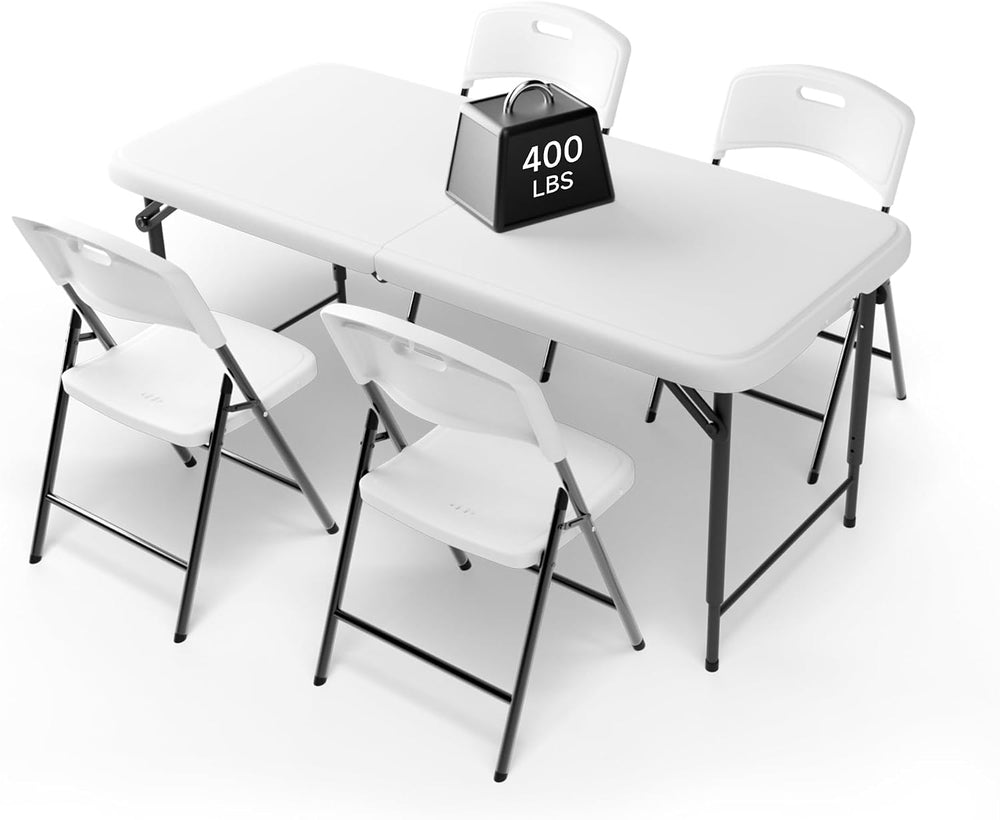 4FT Folding Table Set with 4 Chairs – Heavy-Duty 400 lbs Table & 600 lbs ...