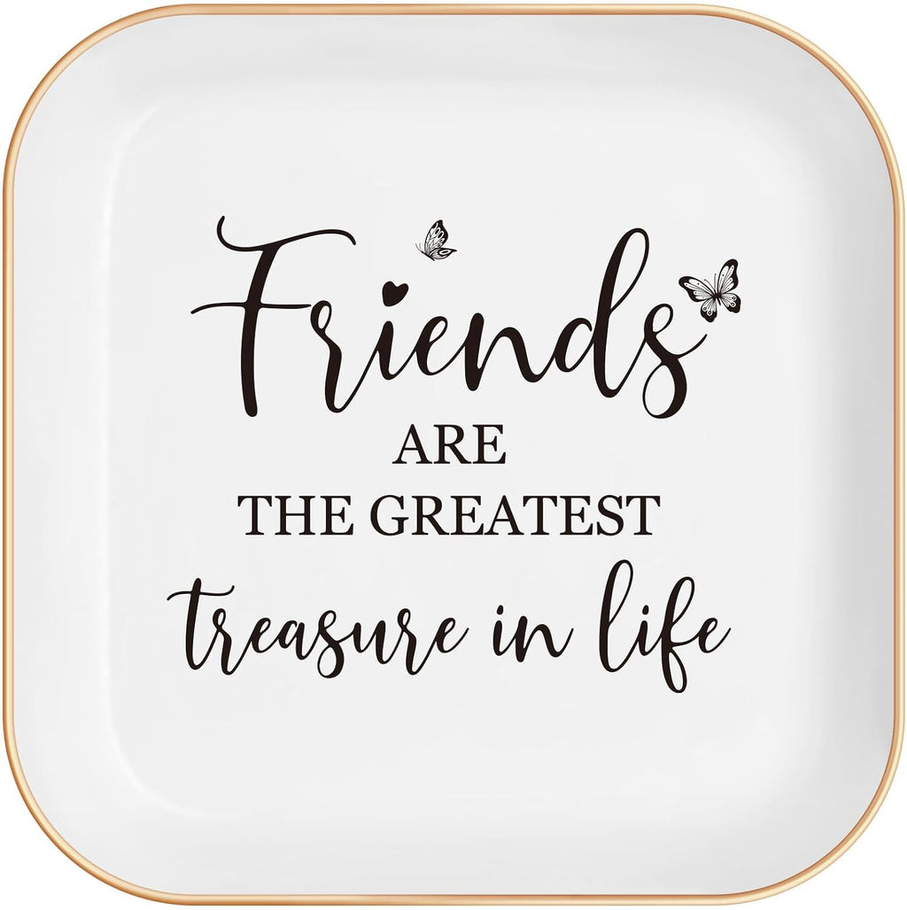 Friendship Gifts for Women – Friend Birthday Gifts for Women – Jewelry Tray | With “Friends Are The Greatest Treasure In Life” – Birthday Gifts, Friend Gift – Ceramic Ring Dish, Mothers Day Gifts