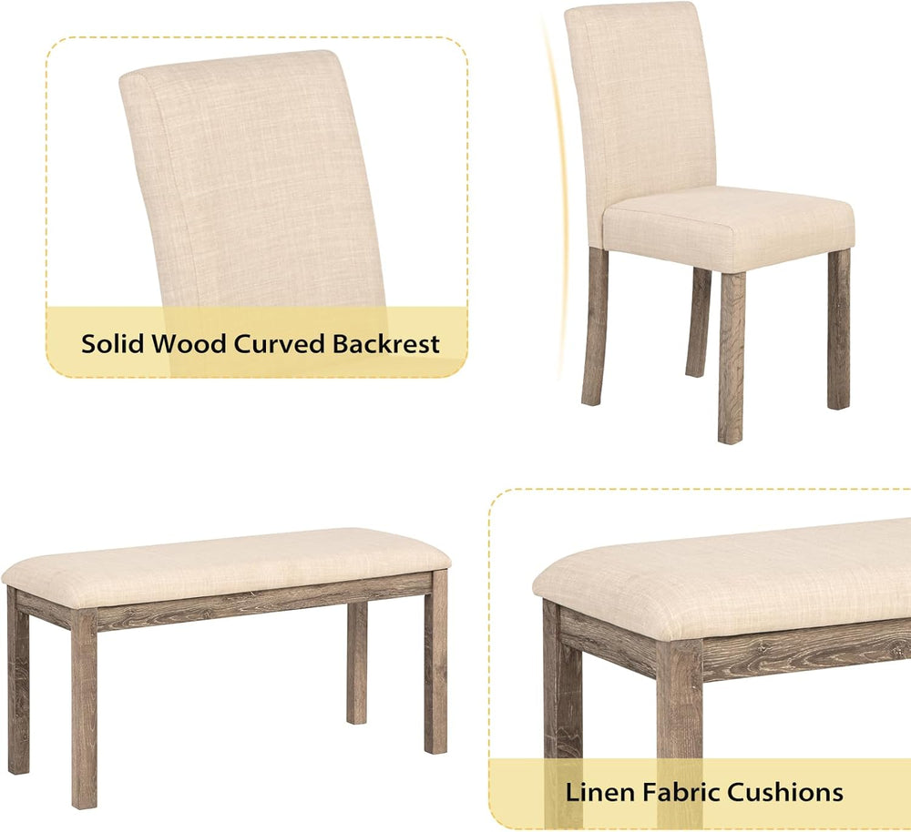 Zevemomo 6-Piece Solid Wood Dining Table Set, Including 1 Dining Table, 4 Uph...