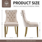 Beige Velvet Dining Chairs Set of 6, Upholstered Dining Room Chairs with Lion Head Pulls Ring and Golden Solid Wood Legs, Modern Button Tufted Kitchen Chairs for Dining Room, Kitchen(Beige)