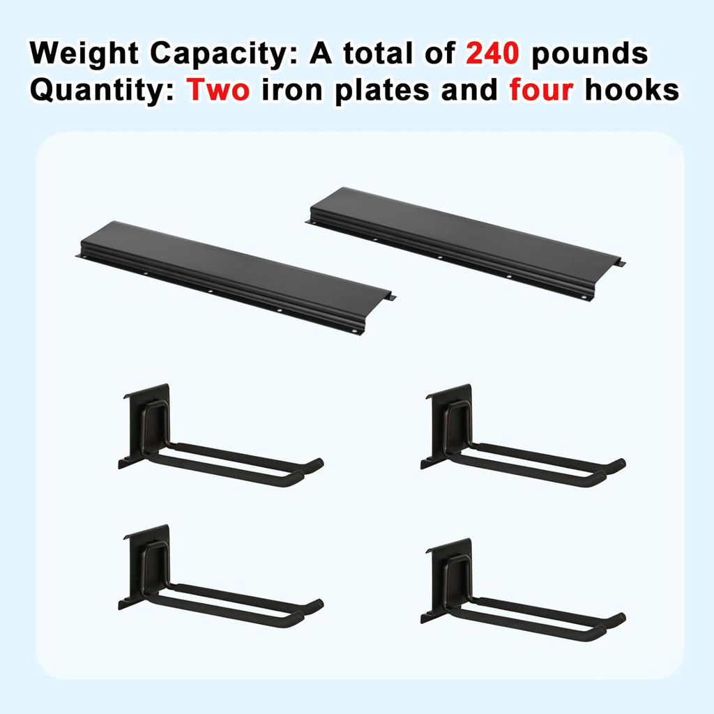 Garage Tool Organizer Wall Mount 32in- 4 Heavy Duty Hooks,240lbs Capacity, Garage Organization & Storage Rack for Broom, Rake & Snow Equipment - Tool Organizer & Men’s Gift Choice
