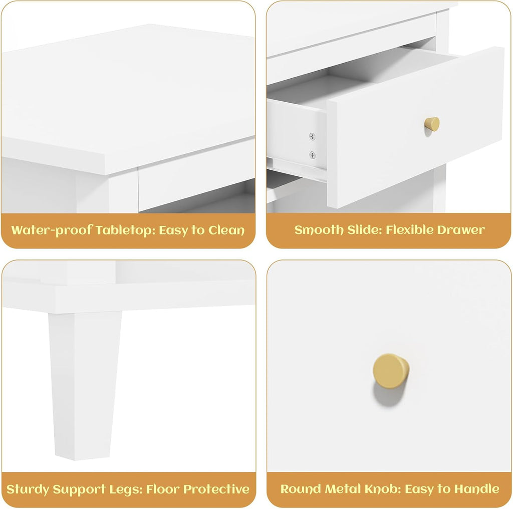 Kids' Nightstands with One Drawer, Toddler Night Stand for Bedroom Living Room, Nightstand for Kids Room Functional Girl End Table Storage Night Stand for Girls Bedroom, Easy Assembly(White)