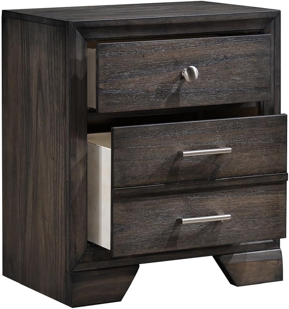 1pc Contemporary Dark Grain Finish Metal Knobs Two-Drawers Nightstand Gray,fo...